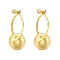Détails de boucles d'oreilles sphériques plaquées or avec zircons et liens ovales - Doré