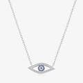 Minimalistische S925 Sterling Silber Kette mit Evil Eye Anhänger und blauen Zirkonia - 925er Silber / 925 Sterlingsilber