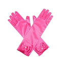 Guanti lunghi in raso per bambina rosa acceso con fiocco e perla per costumi da principessa - Rosso Rosa Con Perline