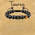 Adjustable Taurus zodiac bracelet with black beads and natural tiger eye stone - Taurus