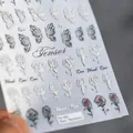 Autocollants nail art 5D stéréoscopiques avec papillon en métal argenté et roses rouges - TS-291 Rose de Sang - Relief