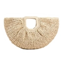 Handwoven cream straw tote bag with semi-circle design and integrated round handles - Off White