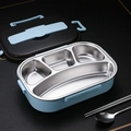 Blue and black insulated 304 stainless steel lunch box with 4 compartments and cutlery set - Blue 4-Compartment 1.3L (No Cutlery)
