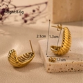 Golden chunky croissant dome earrings in stainless steel with textured ribbed finish - Gold Croissant Threaded Earrings