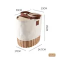 Small handwoven willow picnic basket with white canvas top and brown leather handles - Small / Canvas Splicing Beige