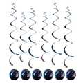 Shiny blue metallic PVC spiral hanging decorations for party window display 12-piece set - Single Spiral/Pack of 6 / Glossy Dark Blue