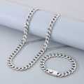 Silver Figaro chain necklace and bracelet set with square buckle in polished stainless steel - Width 9.5mm Bracelet 21cm / Style A Steel Color
