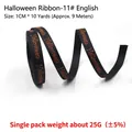 Black 1cm Halloween ribbon with orange text, 10 yards spool for gift wrapping decoration - Halloween Ribbon No.11 Text