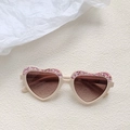Kids heart-shaped glitter sunglasses in cream white frame with sparkling pink accents - Off White