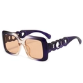 Square oversized sunglasses with purple gradient frame and hollow chain temples - Purple Tea Frame Tea Lens