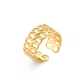 Detalle de anillo ajustable dorado de acero inoxidable con diseño de cadena hueca - Anillo Abierto de Cadena de Doble Capa