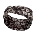 Dark brown twist headband with white floral leaf patterns on elastic cotton fabric - Dark Brown Background White Floral Leaves (51)