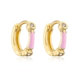 Detail van 18K vergulde koperen oorbellen met roze emaille en sprankelende zirkoon - Goud/Roze