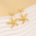 18K gold plated stainless steel starfish drop earrings with elegant bow knot hook - Bowknot Starfish Style (CK544) / Gold