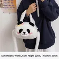 Cute panda plush handbag with 3D ears and flower embroidery for daily shoulder carry - Style 7 Panda Head Bag