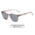 Square pink sunglasses with transparent frames and dark grey lenses for fashion - Transparent Pink Frame Black Grey Lens