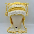 Cat ear knit beanie in yellow and white stripes with star pendants and faux fur trim - Yellow and Off White