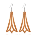 Detailed view of hollow geometric brown wood earrings with silver hooks on white background - Style 5/Tulip Arrow Geometric Hollow