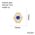 Detailed size chart for handmade glass evil eye hexagon bead pendant showing 12mm dimensions - P02283 Blue White Black Gold