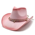 Sombrero de vaquero de paja rosa con decoración de conchas y ala ancha para el verano - M (56-58cm) / rosa intenso