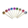 Set of 10 colorful disco ball cake toppers with shiny mirrored surfaces on sticks - 2.5cm Silver / Bamboo Skewer Type Bulk