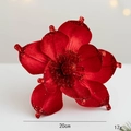 20cm deep red artificial magnolia flower with velvet texture and red glitter accents - 20cm / Red