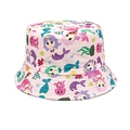 Dettaglio della stampa a sirena rosa e trama in cotone sul cappello a secchiello bimbi - Circonferenza della testa 52CM--54CM / Rosa chiaro