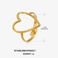 Minimalist 18K gold plated stainless steel heart ring with hammered texture finish - Hammered Hollow Large Heart (ZN039G) / Gold