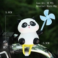 Cute resin panda car ornament with blue windmill and yellow handlebar mounting strap - 004D Panda Windmill Ornament