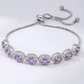 Adjustable silver bracelet featuring seven oval purple stones and micro-pave zircons - Purple
