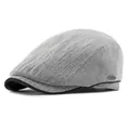 Grey herringbone flat cap with vintage metal tag and black trim for a retro look - Elastic Band / Light Gray