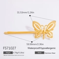 Barrette papillon en acier inoxydable doré avec dimensions et propriétés hypoallergéniques - Pince à Cheveux Forme Papillon Doré (FS71027)