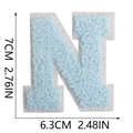 Detailed size guide for 7cm light blue chenille letter N embroidery patch with white felt - Letter N / Light Blue