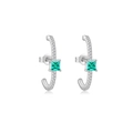 Silver S925 stud earrings with square emerald green zircon and micro-pave crystals - 925 Silver / Platinum (Green Stone)