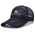 Men's breathable mesh baseball cap in navy blue with silver sports embroidery logo - One Size(Adjustable) / Navy Blue