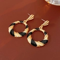 Vintage round gold and black enamel earrings set on premium reddish-brown leather - 69# Silver Pin Enamel Twist Cross Circle Stud Earrings