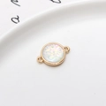 Gold-plated round connector charm featuring a white opal stone for DIY jewelry making - White