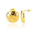 Golden dome stud earrings with sparkling star pattern and white zircon stones - Gold White Starburst Disc (E4938)