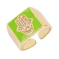 Hamsa Hand copper ring with neon green enamel finish and cubic zirconia inlay - Green - Hamsa Hand