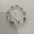 Adjustable crystal beaded phone strap with purple and clear gems on white background - Purple & White Faceted Crystal