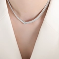 Zilverkleurige hiphop-ketting met rechthoekige schuifhanger en vier ingezette zirkonia - P1502 - Ketting Met Staalkleurige Witte Zirkoon