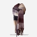 Regenbogen Karoschal in Bordeaux Beige und Grau mit weichen handgemachten Fransen - 39cmx230cm / Kaffeegrau