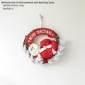 30cm Christmas rattan wreath featuring a red fabric Santa Claus and Merry Christmas sign - AGHH23-3 Lying Santa Claus