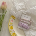 Floral pastel green and solid purple hairpin set displayed on a stylish floral ceramic plate - 2-Piece Set (Purple)