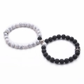 Detail of 8mm lava and howlite bead bracelets with crown charms and magnetic clasp - 01-White Turquoise & Lava Stone