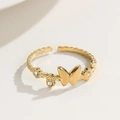 Goldener Schmetterlingsring mit glitzernden Diamanten und verstellbarem Blumenband - Schmetterlingsstil (SR22101502)