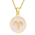 Collier signe Bélier doré minimaliste avec pendentif rond rose sur fond blanc - Bélier / Nacre Rose