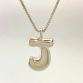 Polished silver balloon bubble letter J pendant necklace with a sleek box chain - Letter J / Silver