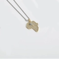 Gold African map pendant necklace with silver lion relief and iced out crystals - Africa Map Lion (XL3202-6)