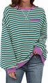 Detail of green striped sweatshirt with purple ribbed collar and chest pocket - S / Apricot Green